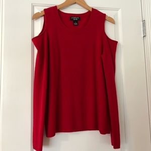 Red cold shoulder cashmere sweater